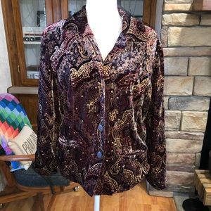 CHICOS SIZE 2 SIZE LARGE GORGEOUS RAYON/SILK LINED JACKET WITH SEQUIN.